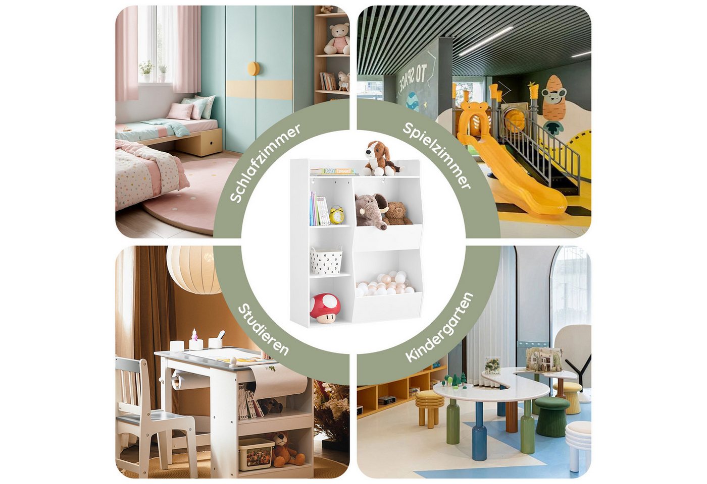 SoBuy Bücherregal KMB55, Montessori Regal Kinderregal Aufbewahrungsregal Spielzeugtruhe, mit Ablagefächern und Fächern, Standregal, Regal Kinderzimmer – Bild 5 von 5