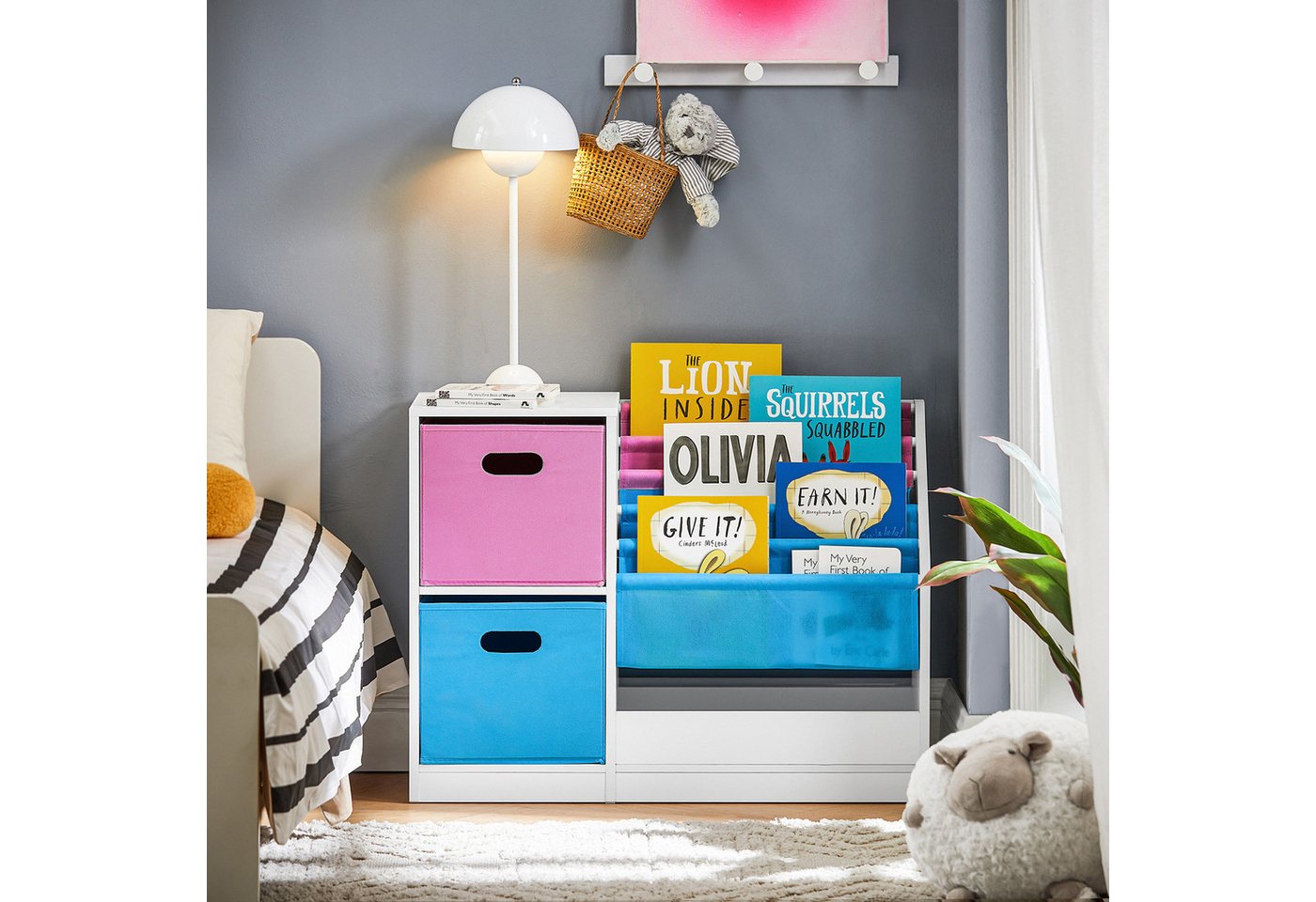 SoBuy Bücherregal KMB76, Kinderregal mit Boxen Aufbewahrungsregal Spielzeugregal Kinderzimmer – Bild 2 von 5