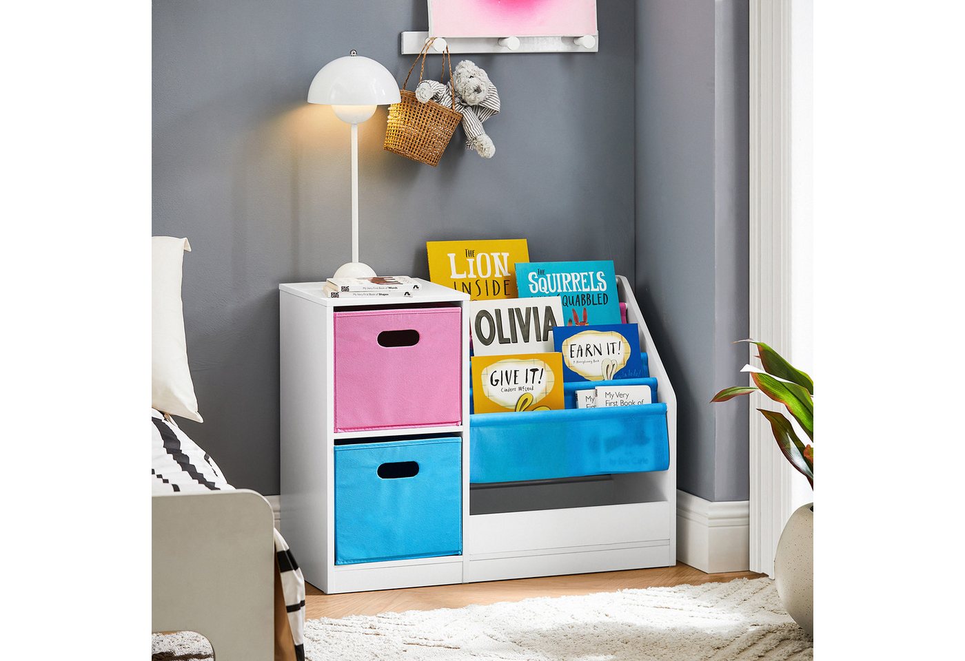 SoBuy Bücherregal KMB76, Kinderregal mit Boxen Aufbewahrungsregal Spielzeugregal Kinderzimmer – Bild 5 von 5