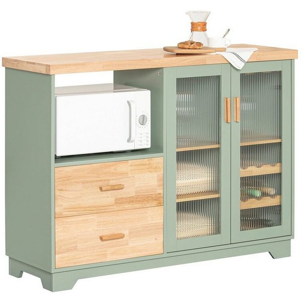SoBuy Buffet FSB81, Schubladenschrank mit Glastüren, mit Schubladen Weinregal Sideboard Küchenschrank Kommode Flurschrank Mikrowellenschrank