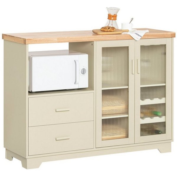 SoBuy Buffet FSB81, Schubladenschrank mit Glastüren, mit Schubladen Weinregal Sideboard Küchenschrank Kommode Flurschrank Mikrowellenschrank