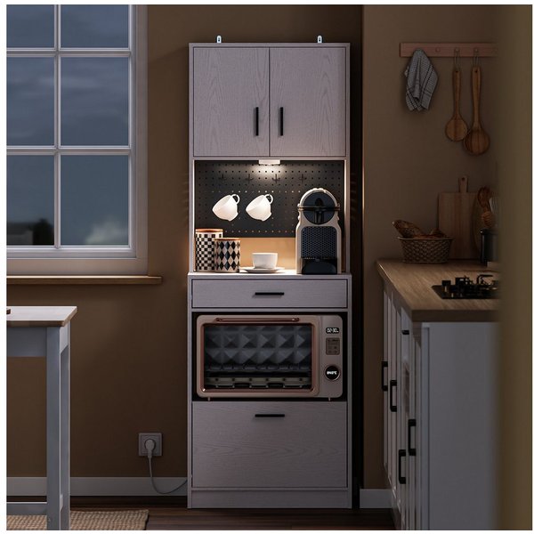 SoBuy Buffet FSB98-E, Küchenschrank mit Steckdose, Buffetschrank Küche, Sideboard Mikrowellenschrank mit Steckdose und 2 USB, für Küche und Kaffeebar