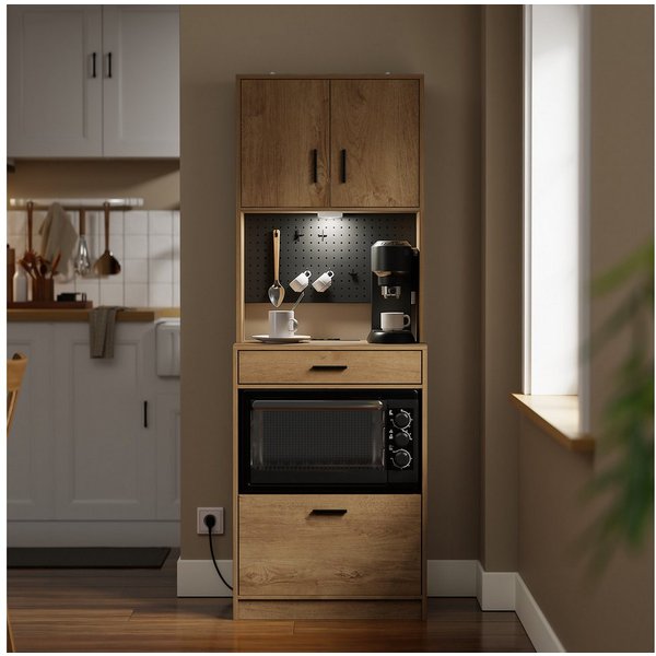 SoBuy Buffet FSB98-E, Küchenschrank mit Steckdose, Buffetschrank Küche, Sideboard Mikrowellenschrank mit Steckdose und 2 USB, für Küche und Kaffeebar