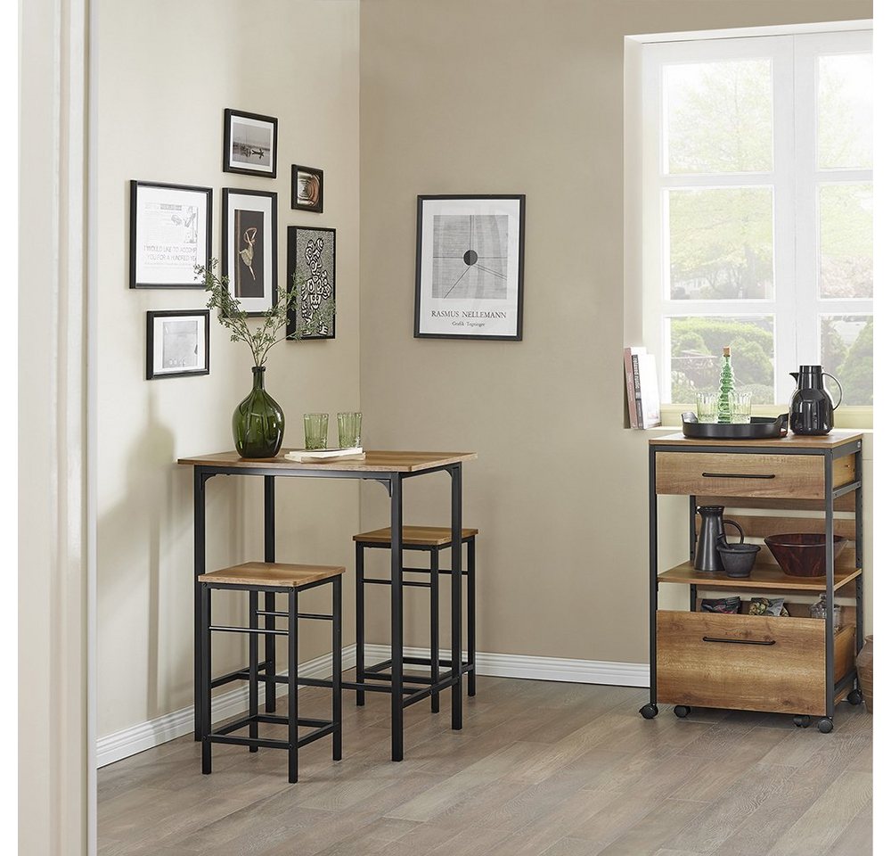 SoBuy Essgruppe OGT10, Küchentisch-Set für 2 Personen, Esstisch Essgruppe Gartentisch, Sitzgruppe Esszimmergruppe Bartisch Bistrotisch (Set, 3-tlg) Esszimmer – Bild 2 von 5