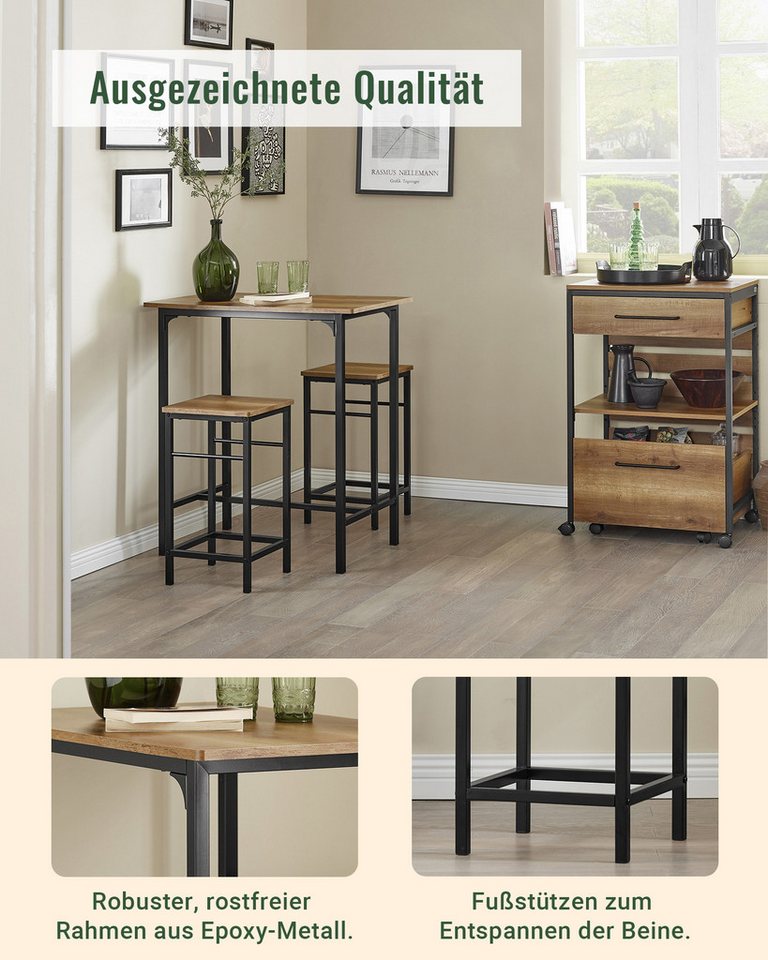 SoBuy Essgruppe OGT10, Küchentisch-Set für 2 Personen, Esstisch Essgruppe Gartentisch, Sitzgruppe Esszimmergruppe Bartisch Bistrotisch (Set, 3-tlg) Esszimmer – Bild 3 von 5