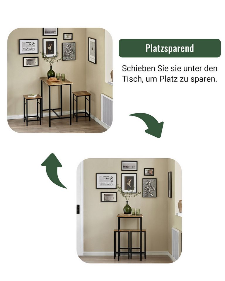 SoBuy Essgruppe OGT10, Küchentisch-Set für 2 Personen, Esstisch Essgruppe Gartentisch, Sitzgruppe Esszimmergruppe Bartisch Bistrotisch (Set, 3-tlg) Esszimmer – Bild 4 von 5