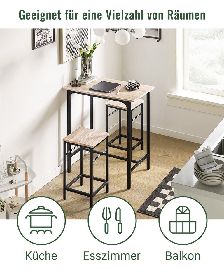 SoBuy Essgruppe OGT10, Küchentisch-Set für 2 Personen, Esstisch Essgruppe Gartentisch, Sitzgruppe Esszimmergruppe Bartisch Bistrotisch (Set, 3-tlg) Esszimmer – Bild 2 von 5