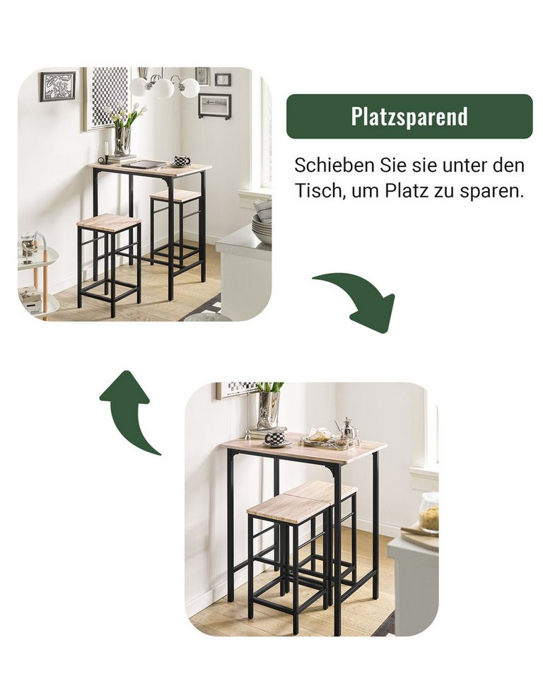 SoBuy Essgruppe OGT10, Küchentisch-Set für 2 Personen, Esstisch Essgruppe Gartentisch, Sitzgruppe Esszimmergruppe Bartisch Bistrotisch (Set, 3-tlg) Esszimmer – Bild 3 von 5