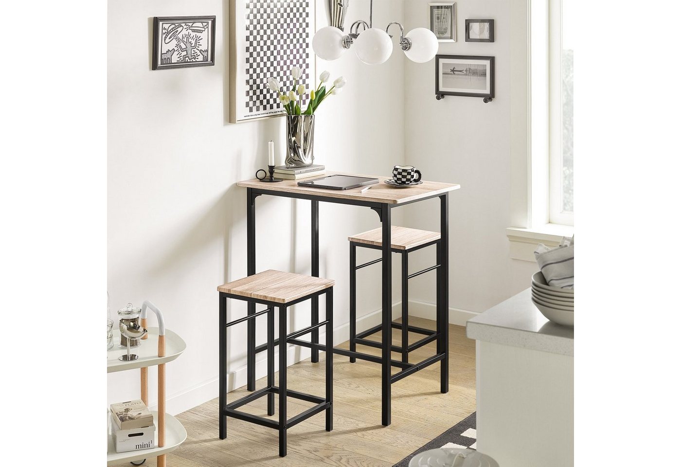 SoBuy Essgruppe OGT10, Küchentisch-Set für 2 Personen, Esstisch Essgruppe Gartentisch, Sitzgruppe Esszimmergruppe Bartisch Bistrotisch (Set, 3-tlg) Esszimmer – Bild 4 von 5