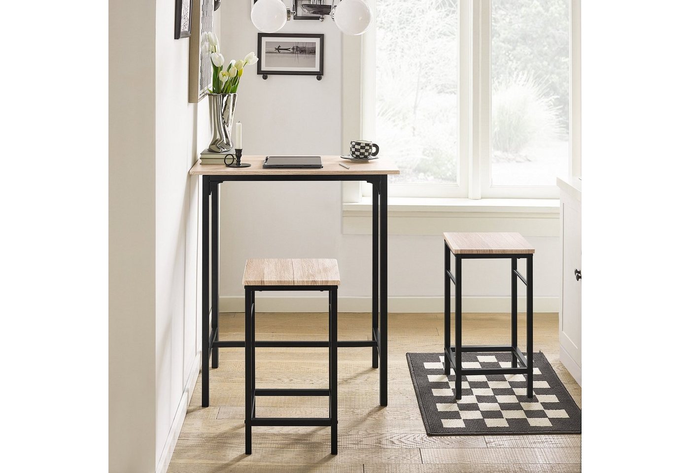 SoBuy Essgruppe OGT10, Küchentisch-Set für 2 Personen, Esstisch Essgruppe Gartentisch, Sitzgruppe Esszimmergruppe Bartisch Bistrotisch (Set, 3-tlg) Esszimmer – Bild 5 von 5