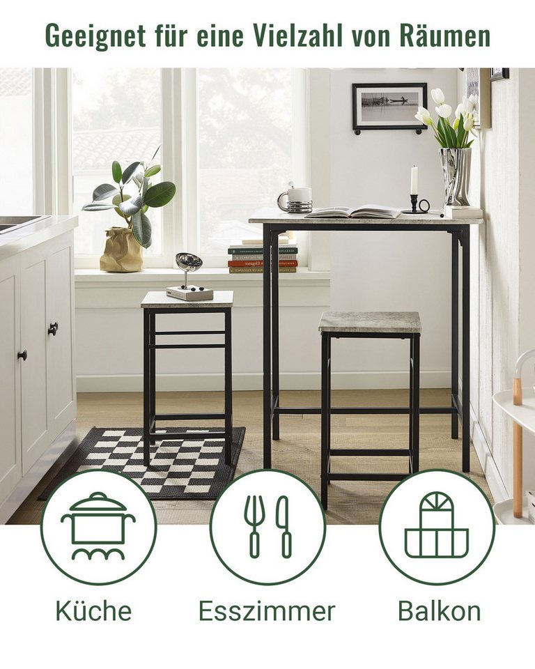 SoBuy Essgruppe OGT10, Küchentisch-Set für 2 Personen, Esstisch Essgruppe Gartentisch, Sitzgruppe Esszimmergruppe Bartisch Bistrotisch (Set, 3-tlg) Esszimmer – Bild 2 von 5