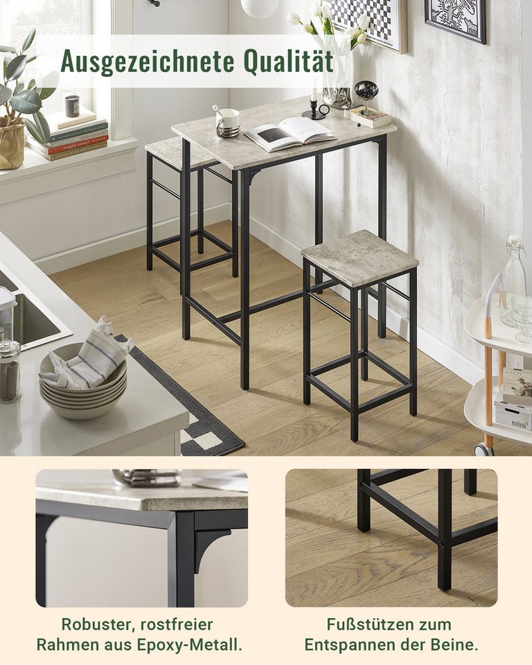 SoBuy Essgruppe OGT10, Küchentisch-Set für 2 Personen, Esstisch Essgruppe Gartentisch, Sitzgruppe Esszimmergruppe Bartisch Bistrotisch (Set, 3-tlg) Esszimmer – Bild 4 von 5