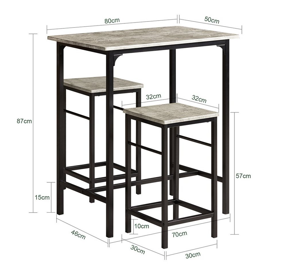 SoBuy Essgruppe OGT10, Küchentisch-Set für 2 Personen, Esstisch Essgruppe Gartentisch, Sitzgruppe Esszimmergruppe Bartisch Bistrotisch (Set, 3-tlg) Esszimmer – Bild 5 von 5