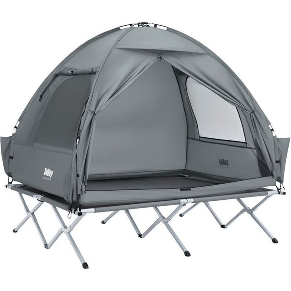 SoBuy Feldbett OGS32, Vorzelt Wasserdichtes Campingbett Campingliege Familienzelt Feldbett mit Zelt 1/2 Personen 7in1 Wurfzelt mit Luftpumpe,Campingzelt