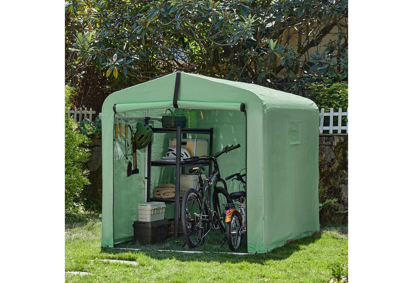 SoBuy Foliengerätehaus KLS11,Fahrradgarage wetterfest, Geräteschuppen, UV-Schutz, Regenschutz, Foliengerätehaus Gerätehaus Folienzelt Gartenschuppen Fahrradgara – Bild 2 von 5
