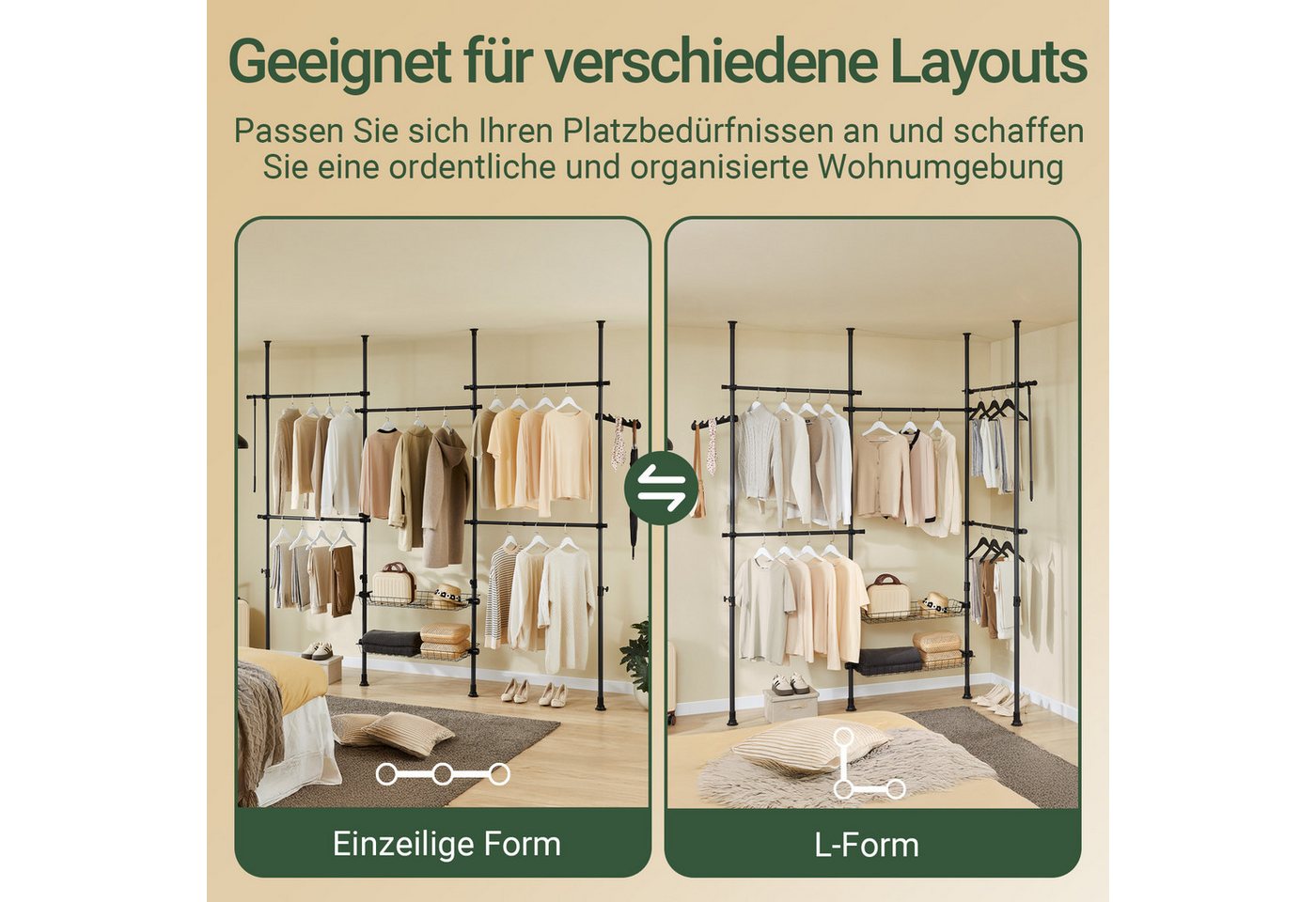 SoBuy Garderobenständer KLS04, Teleskop Kleiderständer, offener Kleiderschrank verstellbar, Garderobenständer mit Kleiderstange, Schuhablage, Schlafzimmer, Flur – Bild 3 von 5