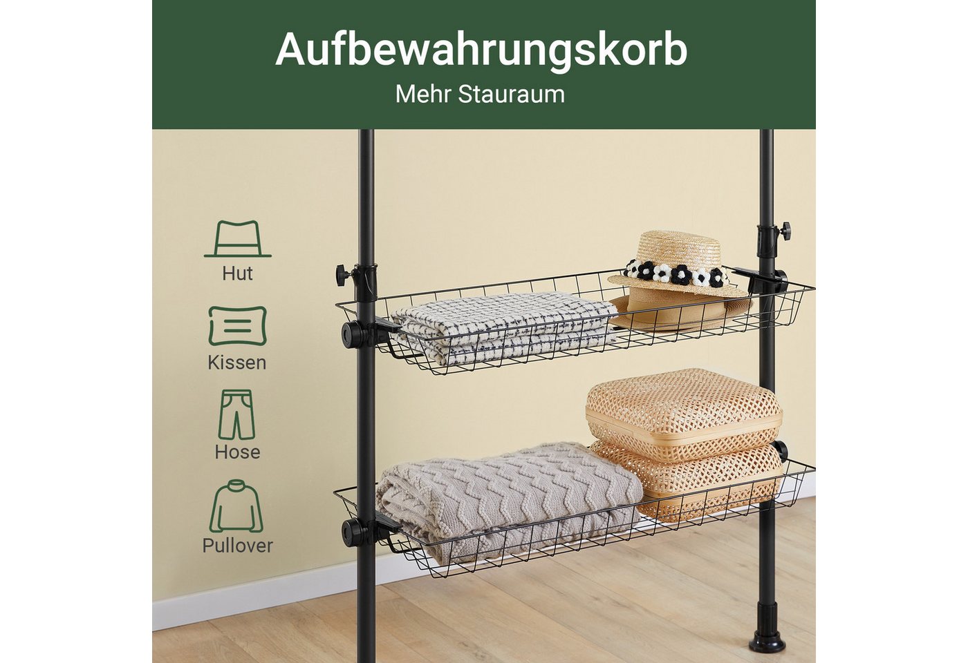 SoBuy Garderobenständer KLS04, Teleskop Kleiderständer, offener Kleiderschrank verstellbar, Garderobenständer mit Kleiderstange, Schuhablage, Schlafzimmer, Flur – Bild 5 von 5