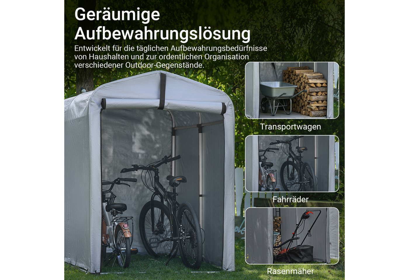 SoBuy Gartenhaus KLS11, Foliengerätehaus Gerätehaus Fahrradgarage UV-Schutz Regenschutz, Geräteschuppen, Terrasse Motorrad Garage, inklusive Fundamentrahmen – Bild 3 von 5