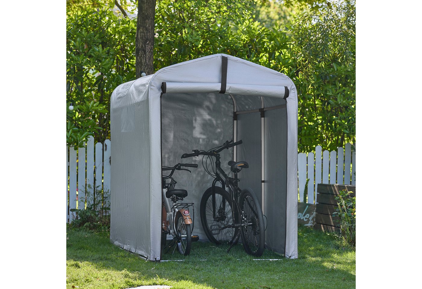 SoBuy Gerätehaus SDA11, Wetterfeste Abdeckplane für Fahrradgarage, Geräteschuppen, Outdoor-Plane für Garten, UV-Schutz, Regenschutz, Terrasse ohne Rahmen – Bild 2 von 5