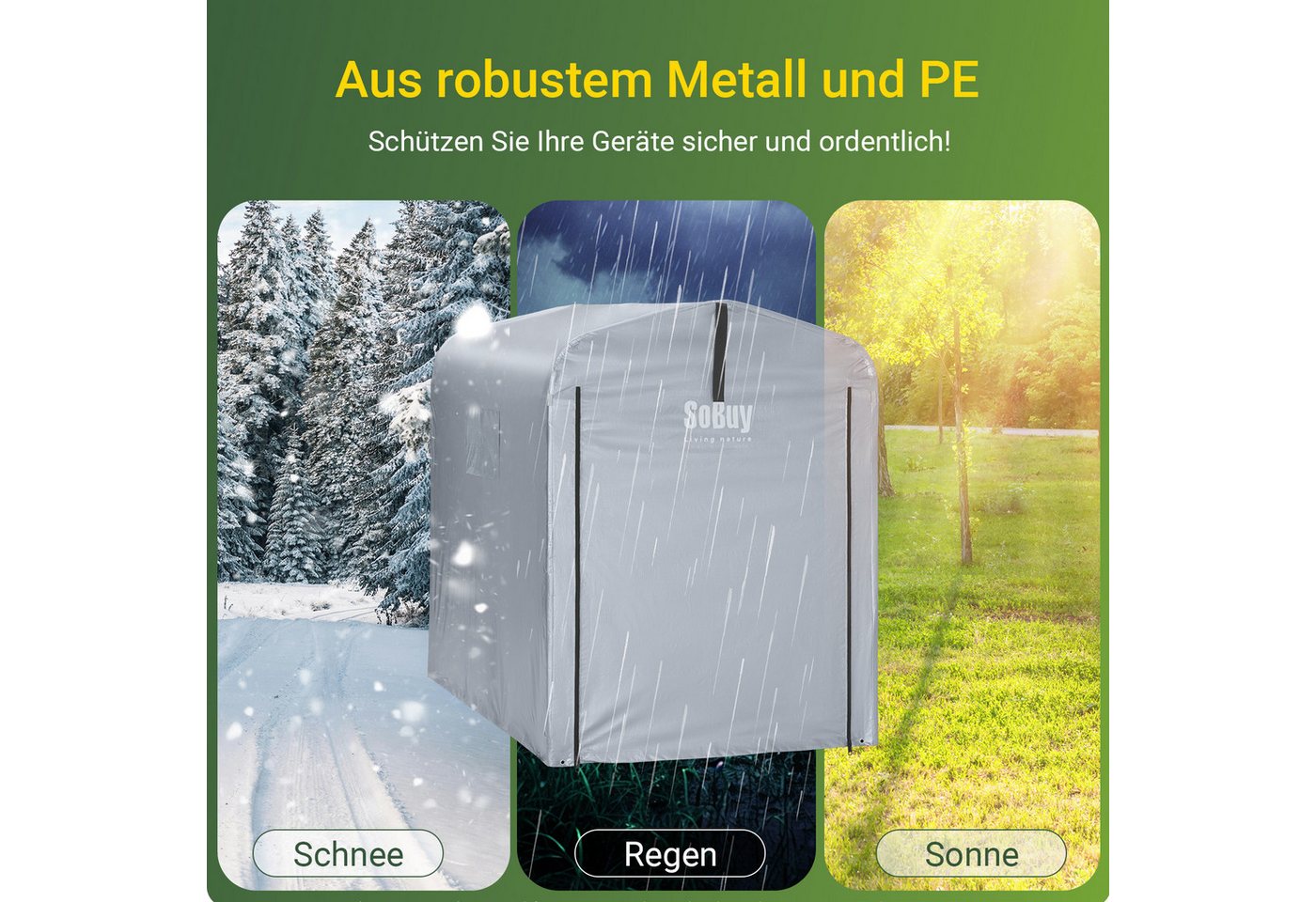 SoBuy Gerätehaus SDA11, Wetterfeste Abdeckplane für Fahrradgarage, Geräteschuppen, Outdoor-Plane für Garten, UV-Schutz, Regenschutz, Terrasse ohne Rahmen – Bild 3 von 5