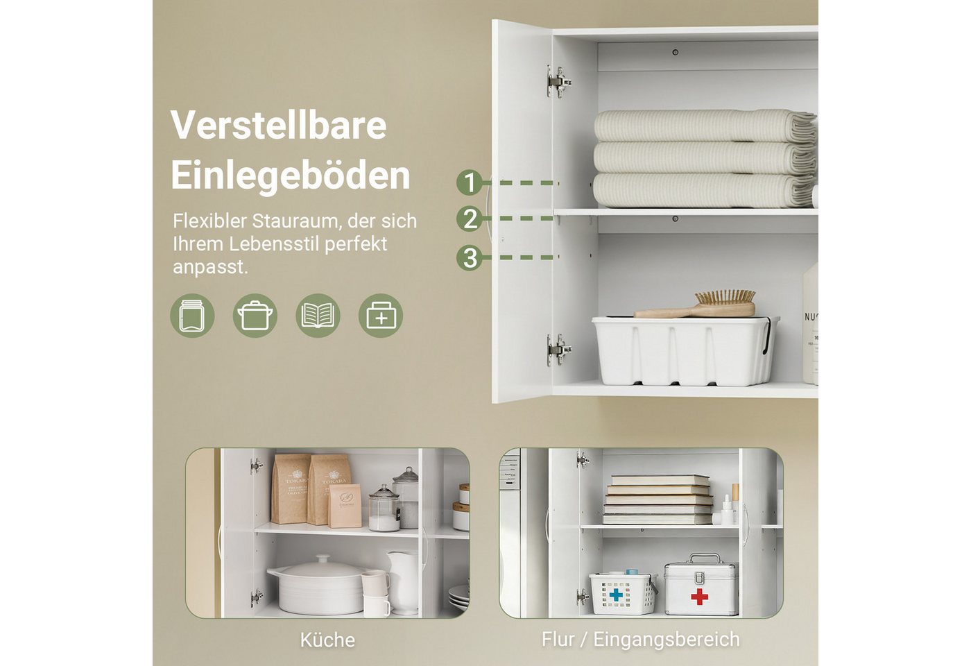 SoBuy Hängeschrank FRG231, Wandschrank Badezimmerschrank Küchenschrank Badschrank mit 2/3 Türen, mit verstellbaren Ablagen, 30 x 60 x 60/90cm – Bild 3 von 5