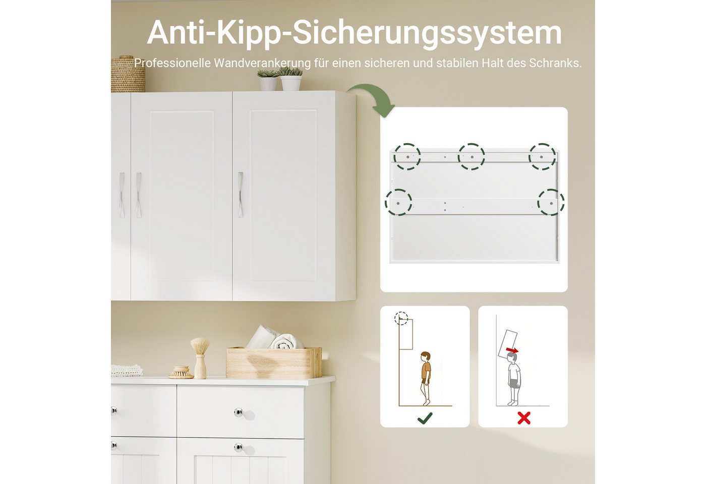 SoBuy Hängeschrank FRG231, Wandschrank Badezimmerschrank Küchenschrank Badschrank mit 2/3 Türen, mit verstellbaren Ablagen, 30 x 60 x 60/90cm – Bild 5 von 5