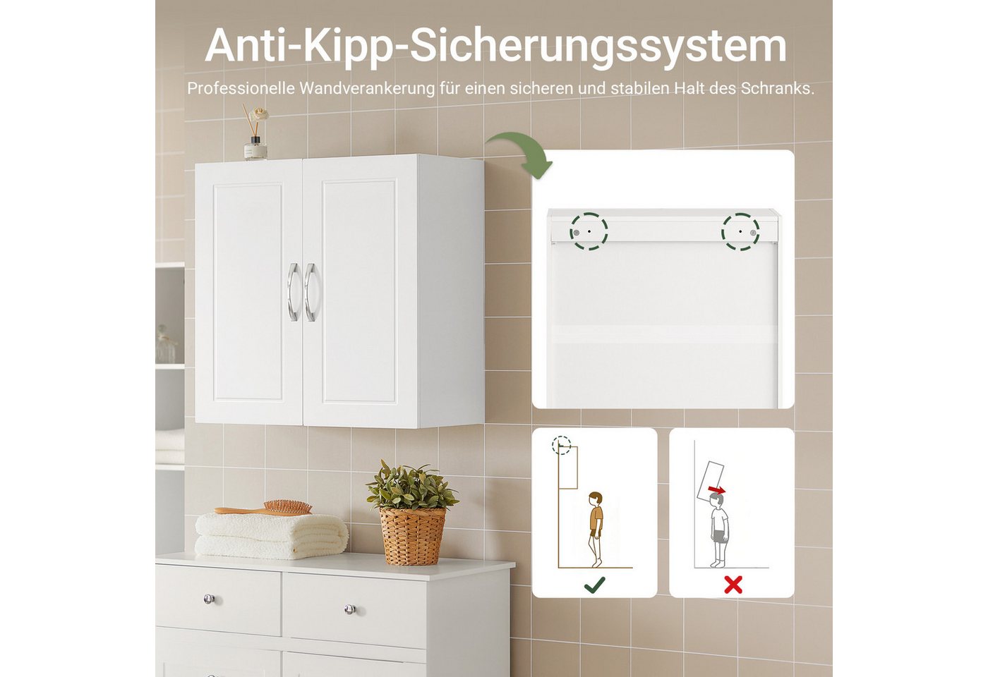 SoBuy Hängeschrank FRG231, Wandschrank Badezimmerschrank Küchenschrank Badschrank mit 2/3 Türen, mit verstellbaren Ablagen, 30 x 60 x 60/90cm – Bild 4 von 5