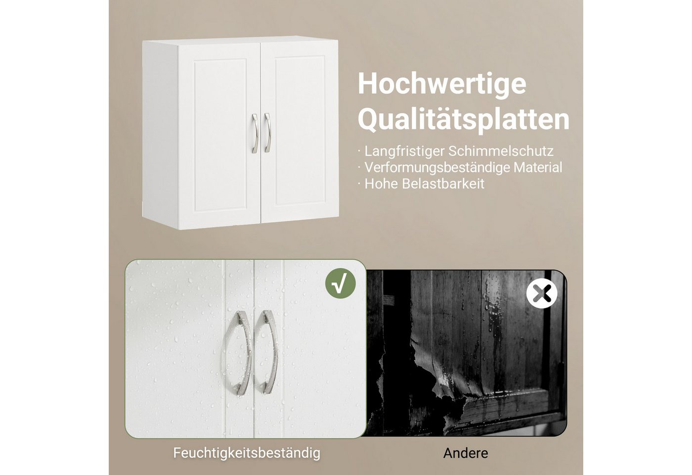 SoBuy Hängeschrank FRG231, Wandschrank Badezimmerschrank Küchenschrank Badschrank mit 2/3 Türen, mit verstellbaren Ablagen, 30 x 60 x 60/90cm – Bild 5 von 5