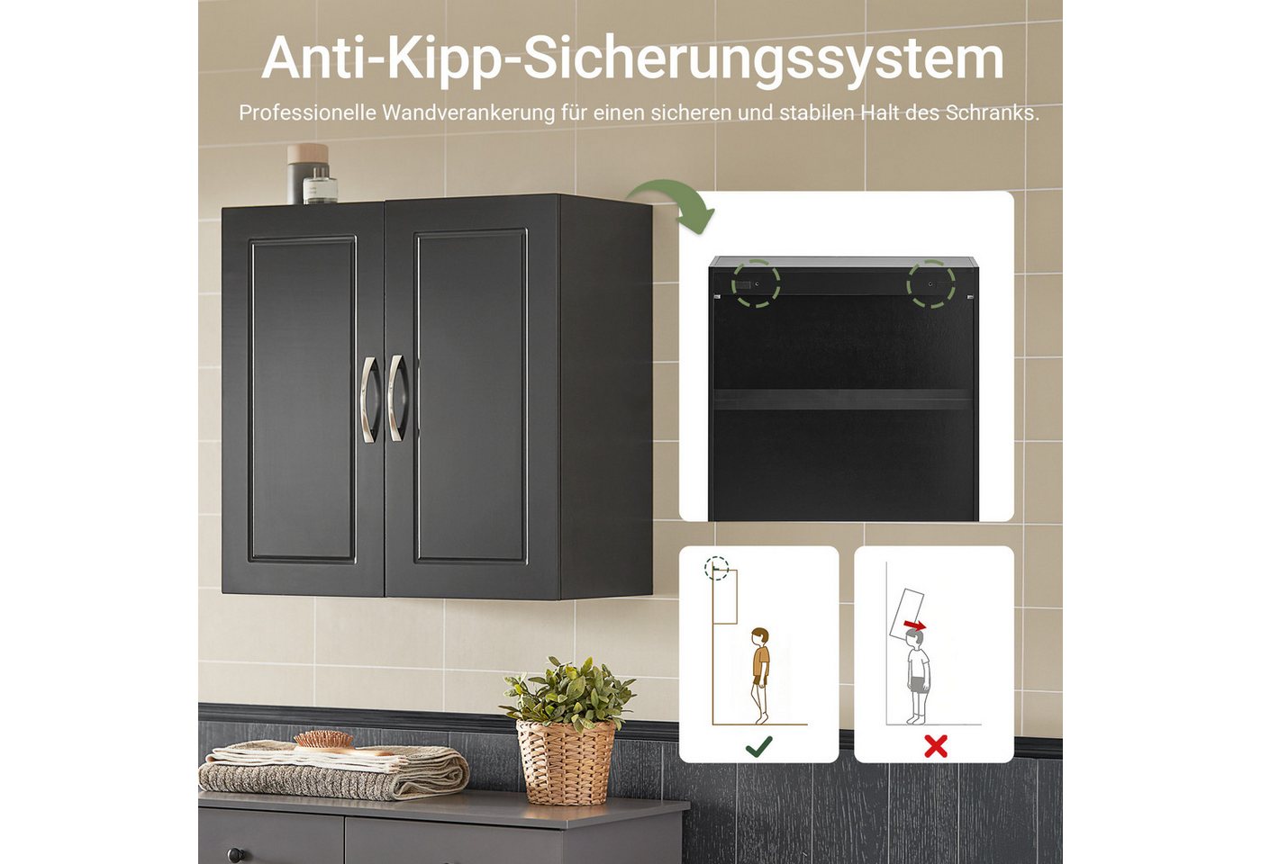 SoBuy Hängeschrank FRG231, Hängeschrank Badezimmerschrank Badschrank Wandschrank Küchenschrank, 30 x 60 x 60 cm, mit 2 Türen, Bad, Küche – Bild 4 von 5