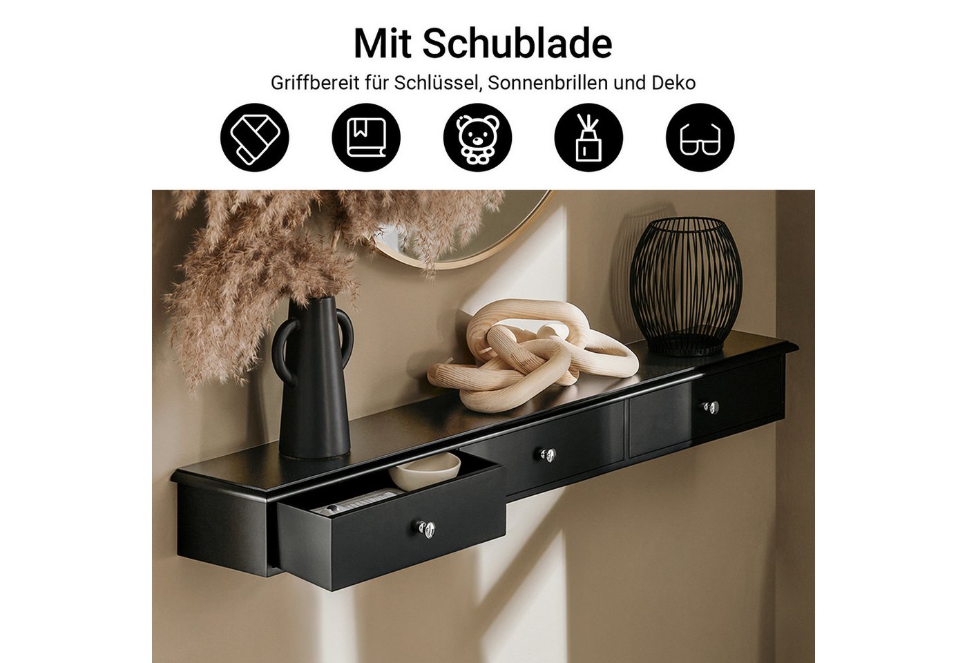 SoBuy Hängeschrank FRG43, Wandschrank mit 2/3 Schubladen, Badezimmerschrank Wandgarderobe mit Schubladen Hängeschrank Wandregal Hängeregal – Bild 3 von 5