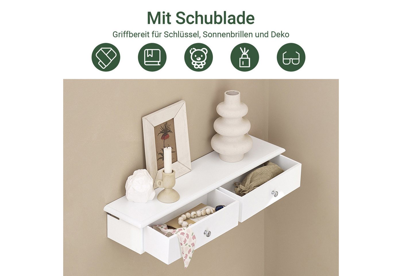 SoBuy Hängeschrank FRG43, Wandschrank mit 2/3 Schubladen, Badezimmerschrank Wandgarderobe mit Schubladen Hängeschrank Wandregal Hängeregal – Bild 3 von 5
