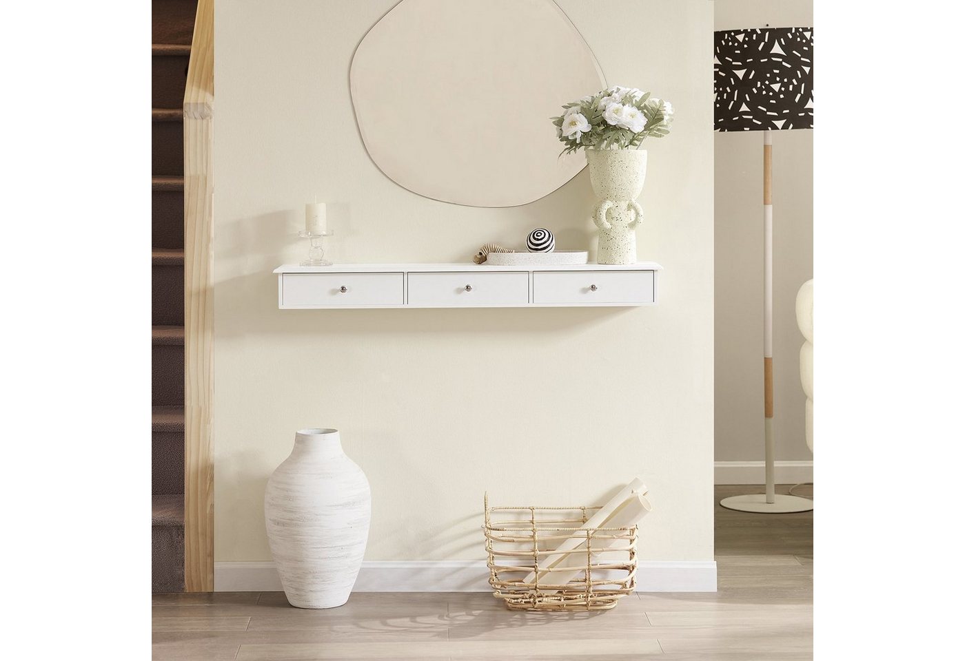 SoBuy Hängeschrank FRG43, Wandschrank mit 2/3 Schubladen, Badezimmerschrank Wandgarderobe mit Schubladen Hängeschrank Wandregal Hängeregal – Bild 2 von 5