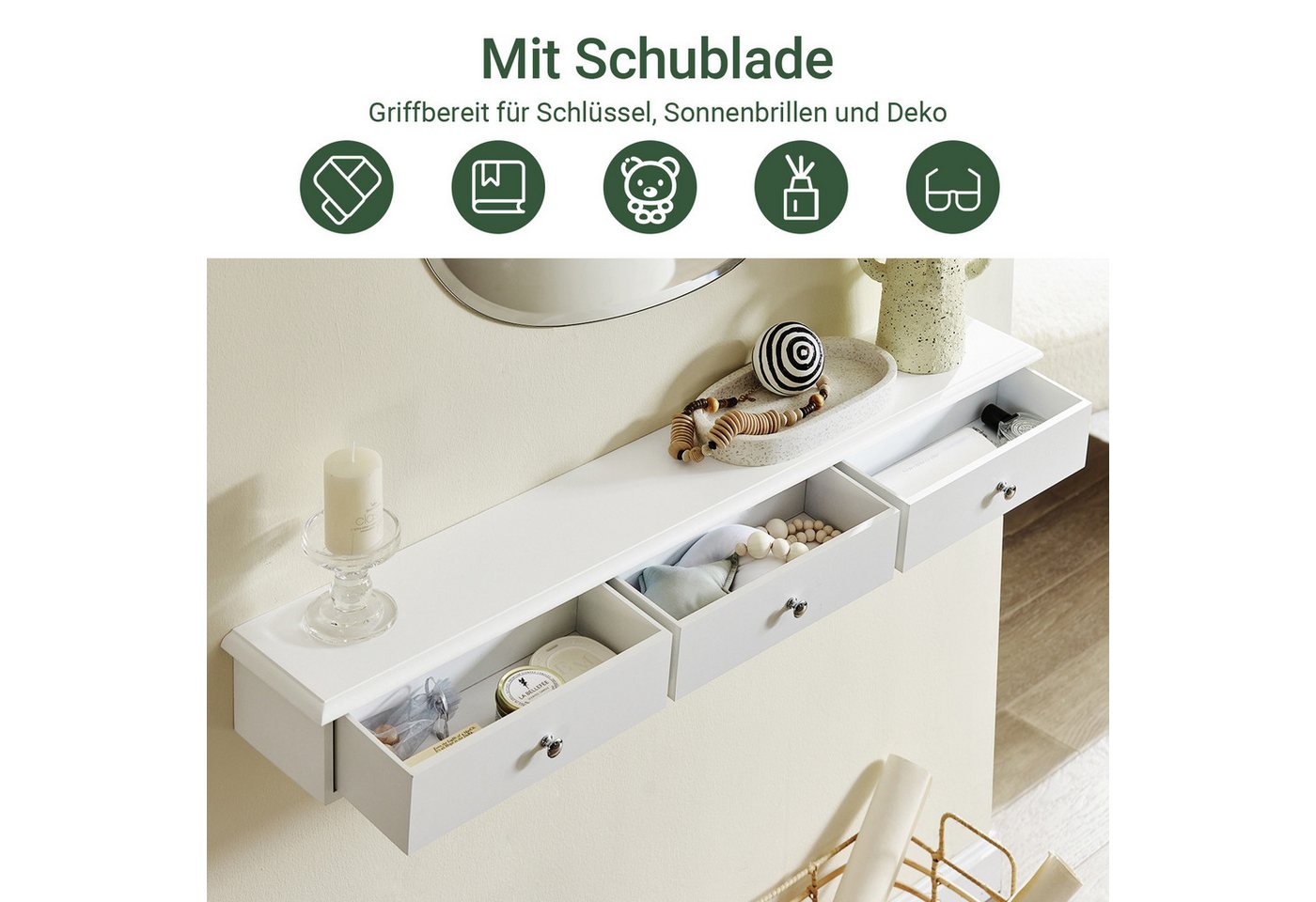 SoBuy Hängeschrank FRG43, Wandschrank mit 2/3 Schubladen, Badezimmerschrank Wandgarderobe mit Schubladen Hängeschrank Wandregal Hängeregal – Bild 3 von 5
