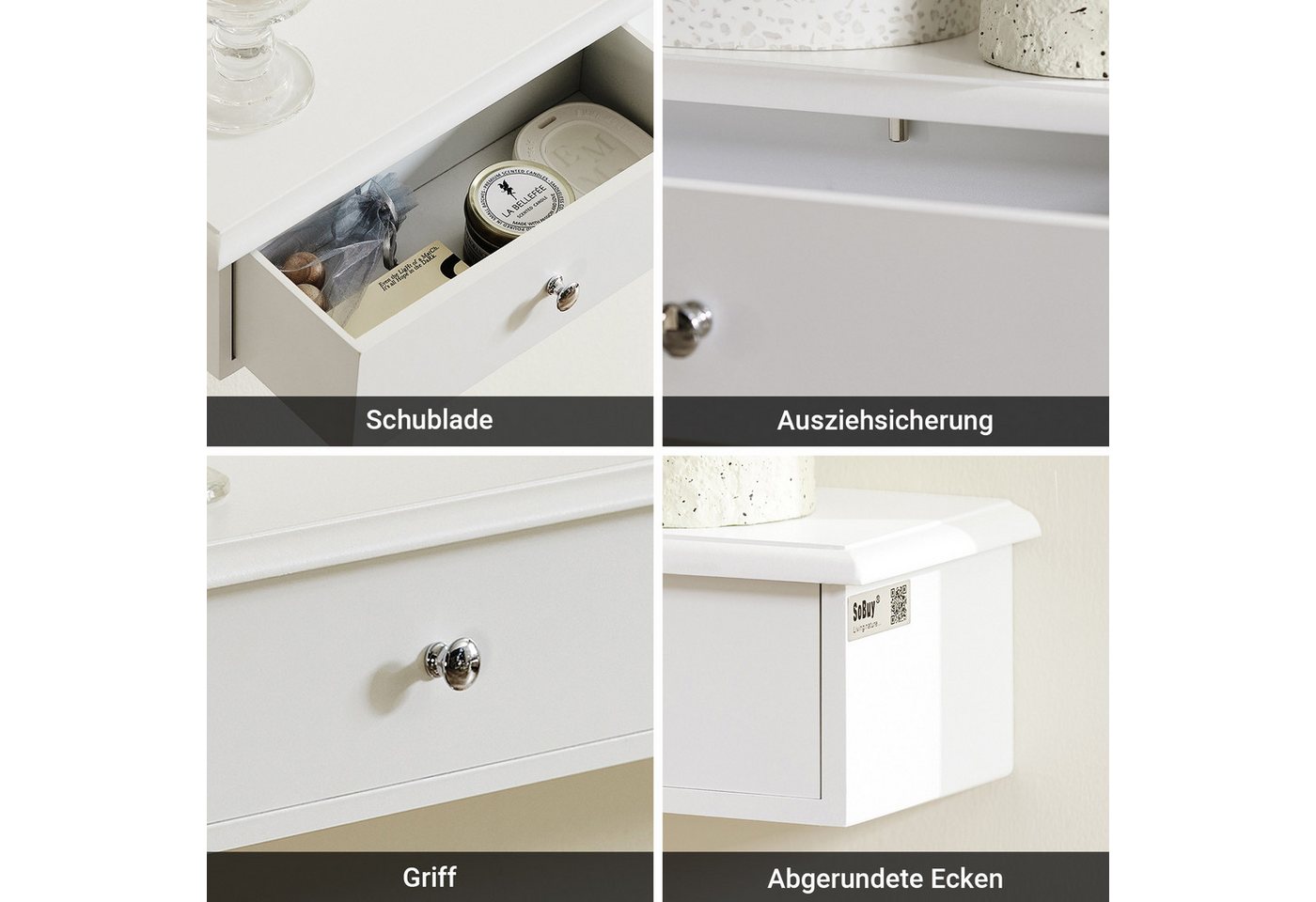 SoBuy Hängeschrank FRG43, Wandschrank mit 2/3 Schubladen, Badezimmerschrank Wandgarderobe mit Schubladen Hängeschrank Wandregal Hängeregal – Bild 5 von 5