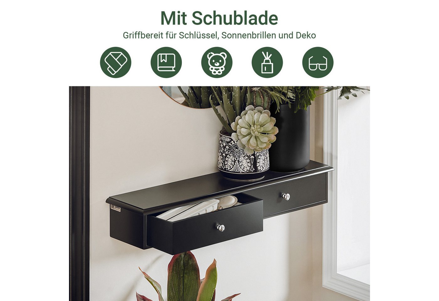 SoBuy Hängeschrank FRG43, Wandschrank mit 2/3 Schubladen, Badezimmerschrank Wandgarderobe mit Schubladen Hängeschrank Wandregal Hängeregal – Bild 3 von 5