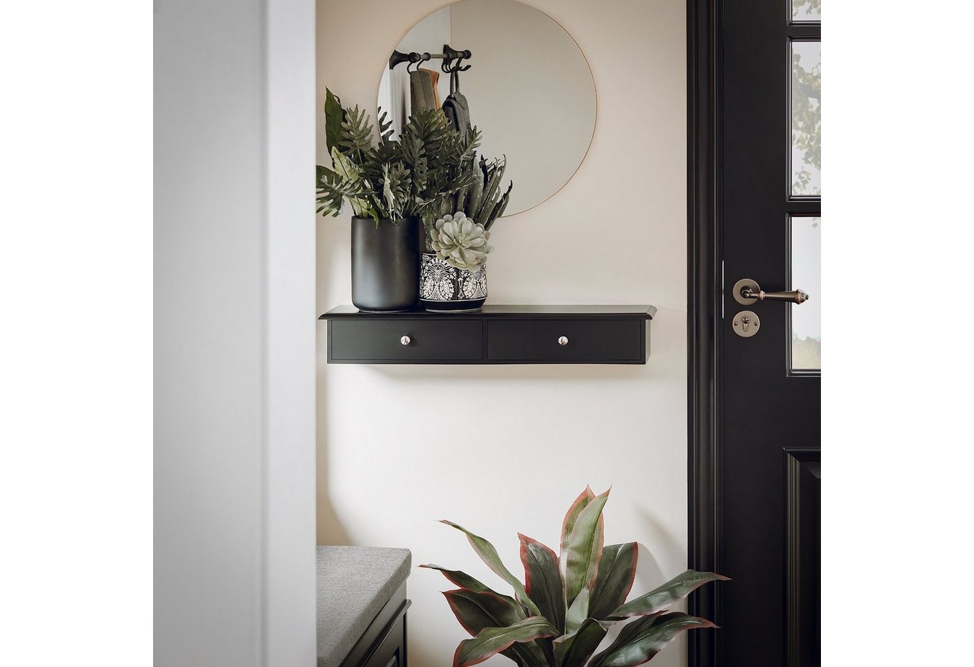 SoBuy Hängeschrank FRG43, Wandschrank mit 2/3 Schubladen, Badezimmerschrank Wandgarderobe mit Schubladen Hängeschrank Wandregal Hängeregal – Bild 5 von 5