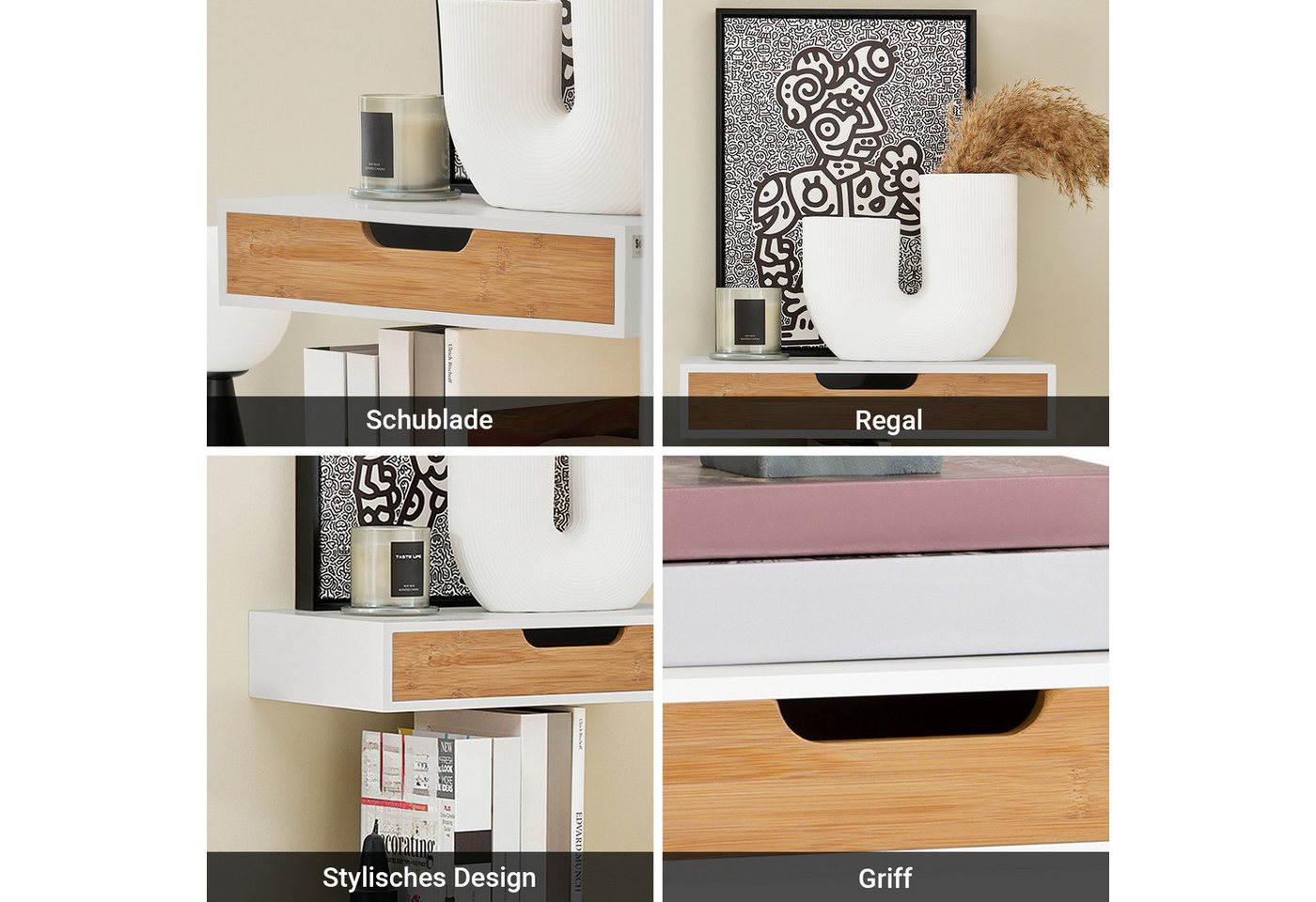 SoBuy Hängeschrank FRG92/93, Schweberegal Wandschrank Hängeregal Badschrank Regalbrett Wandregal mit Schublade, Regal Wand für Flur, Wohnzimmer, Schlafzimmer – Bild 5 von 5