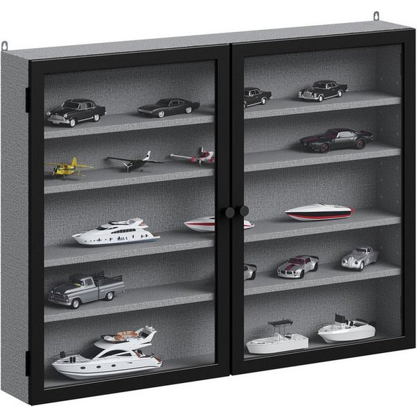 SoBuy Hängevitrine FSB113, Sammlervitrine 10cm 5 Ebenen Wandvitrine für Figuren Modelle (1er Set) Wandschrank mit 4 Verstellbare Böden und 2 Bambus-Acryl-Türen