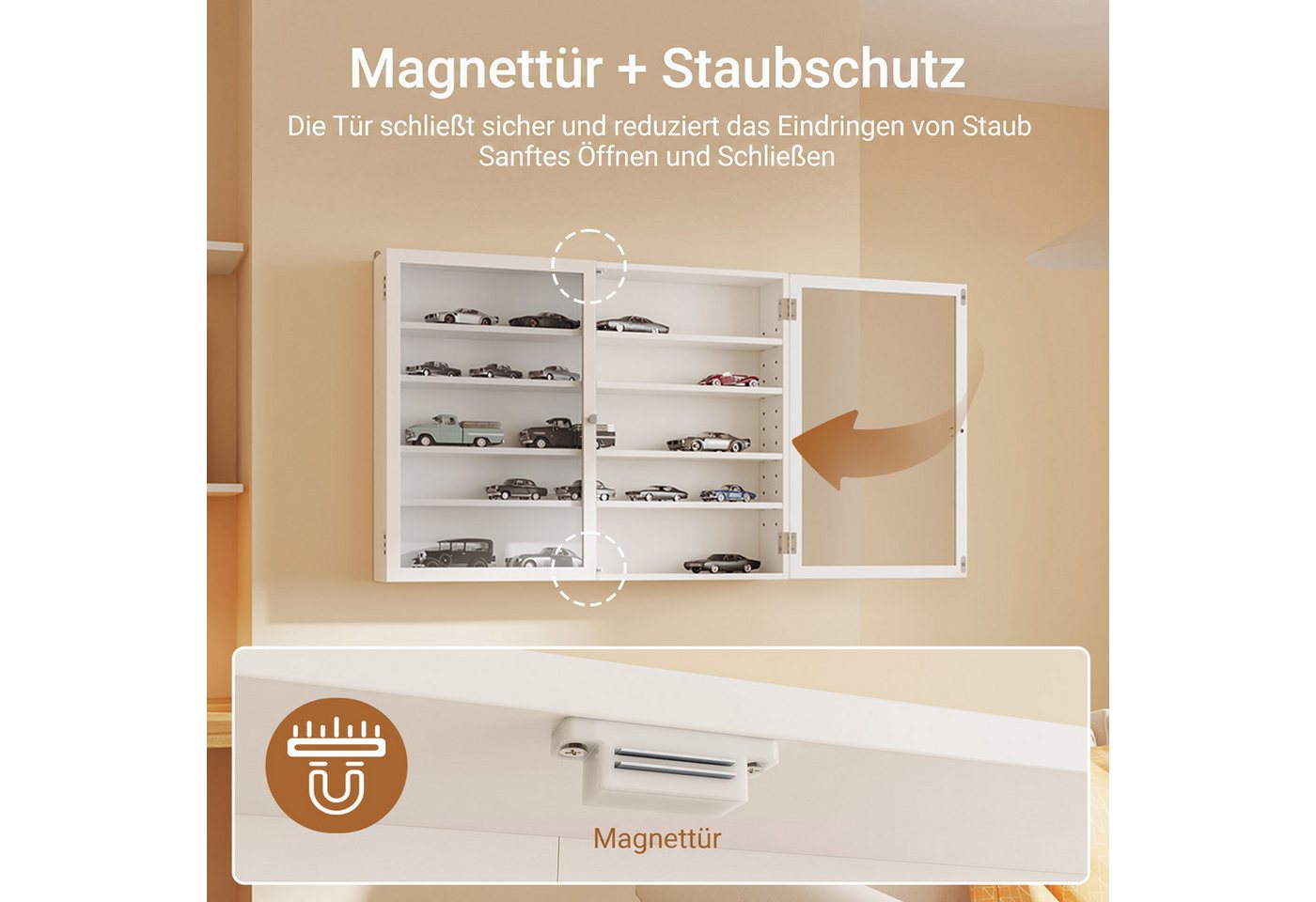 SoBuy Hängevitrine FSB113, Sammlervitrine 10cm 5 Ebenen Wandvitrine für Figuren Modelle (1er Set) Wandschrank mit 4 Verstellbare Böden und 2 Bambus-Acryl-Türen – Bild 5 von 5