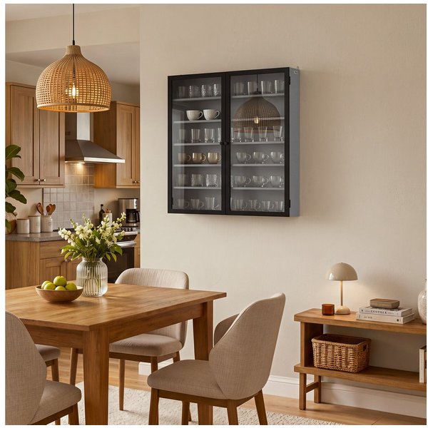 SoBuy Hängevitrine FSB113-H, Sammlervitrine 10cm 6 Ebenen Wandvitrine für Figuren Modelle (1er Set) Wandschrank mit 4 Verstellbare Böden und 2 Bambus-Acryl-Türe