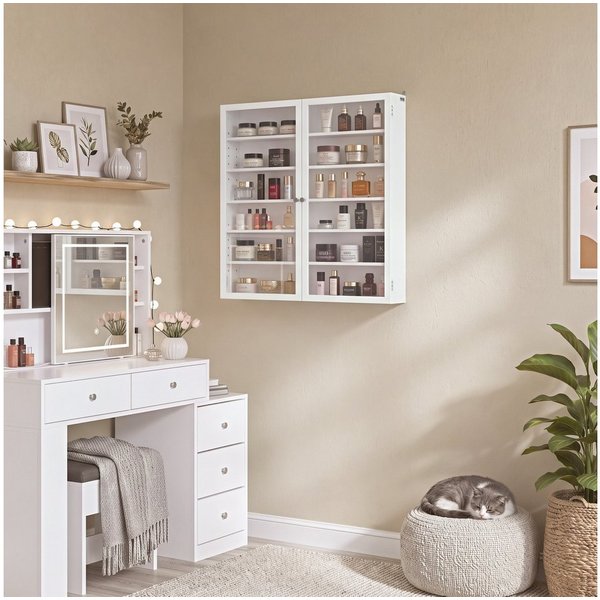 SoBuy Hängevitrine FSB113-H, Sammlervitrine 10cm 6 Ebenen Wandvitrine für Figuren Modelle (1er Set) Wandschrank mit 4 Verstellbare Böden und 2 Bambus-Acryl-Türe