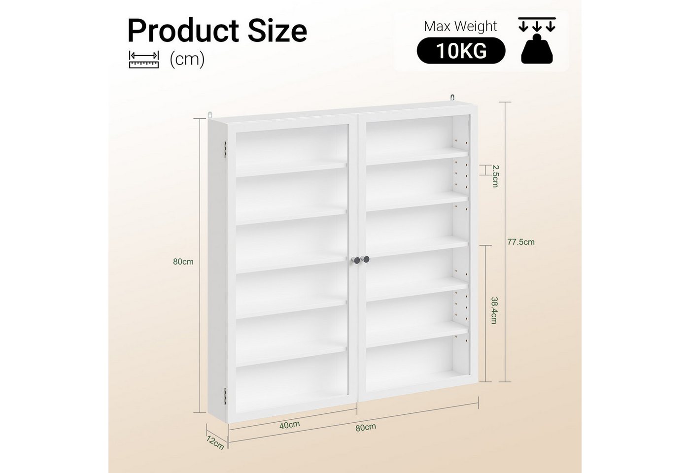 SoBuy Hängevitrine FSB113-H, Sammlervitrine 10cm 6 Ebenen Wandvitrine für Figuren Modelle (1er Set) Wandschrank mit 4 Verstellbare Böden und 2 Bambus-Acryl-Türe – Bild 3 von 5