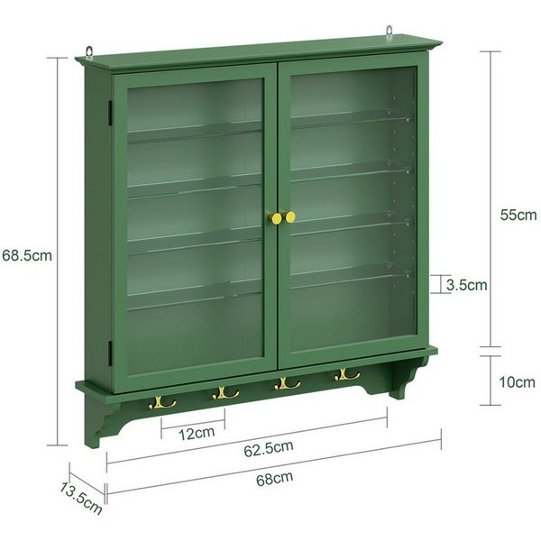 SoBuy Hängevitrine FSB114-E, Wandvitrine mit Sensor-LED-Licht, schmaler Hängeschrank (1er Set) Sammlervitrine mit 2 Glastüren, 4 verstellbaren Glasböden und 4 H