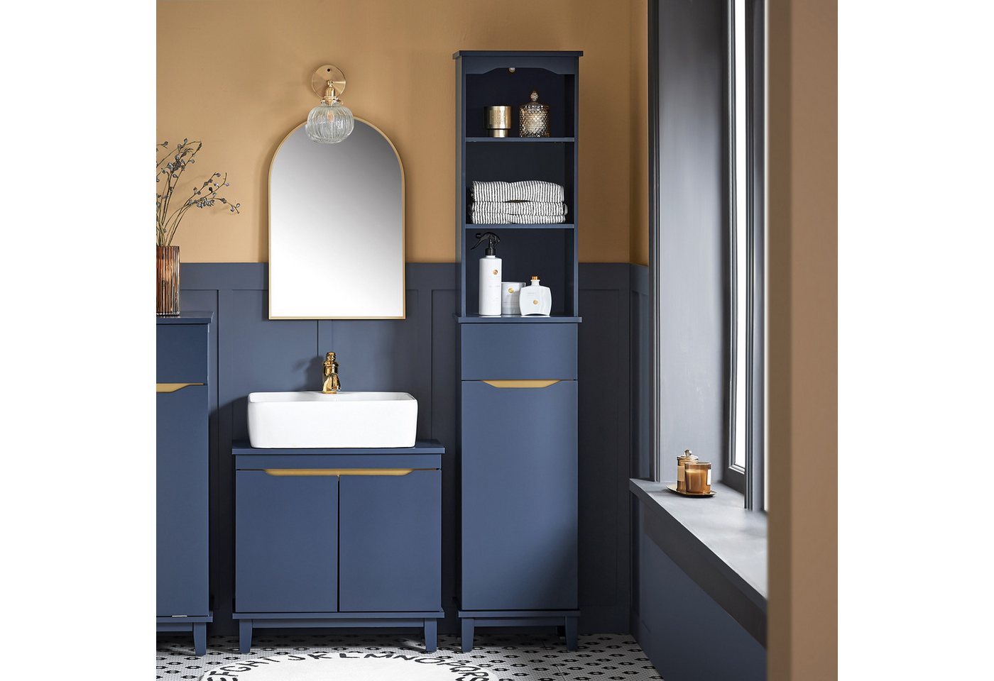 SoBuy Hochschrank BZR112, Badschrank schmal Badregal Badezimmerschrank Badezimmermöbel Badkommode Aufbewahrungsschrank, verstellbare Ablagen, offenes Fach – Bild 2 von 5