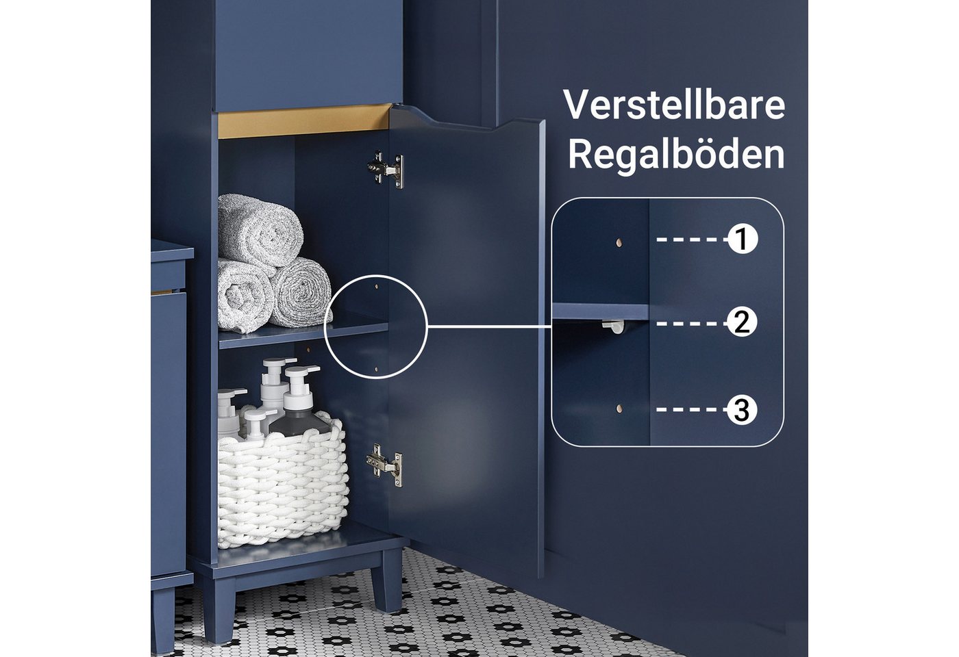 SoBuy Hochschrank BZR112, Badschrank schmal Badregal Badezimmerschrank Badezimmermöbel Badkommode Aufbewahrungsschrank, verstellbare Ablagen, offenes Fach – Bild 5 von 5