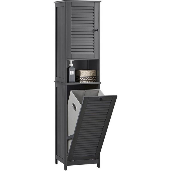 SoBuy Hochschrank BZR124, Badschrank schmal, Badschrank mit Regal, Badezimmer Schrank Badezimmerschrank mit Wäschesack Wäscheschrank Badezimmermöbel