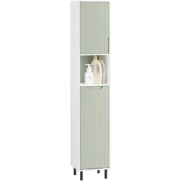 SoBuy Hochschrank BZR137, Badezimmerschrank Hochschrank, Badschrank Schmal, Badkommode Badezimmerschrank mit Wäschesack, verstellbare Ablagen, offenes Fach