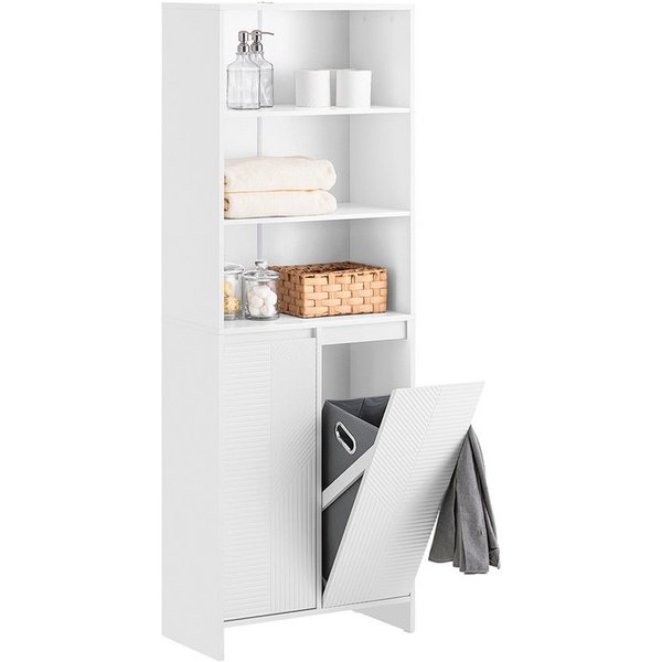 SoBuy Hochschrank BZR155, Badezimmer Schrank Badregal Badkommode, mit Wäschekorb Badschrank mit Wäschesack Wäscheschrank Badregal Badezimmerschrank