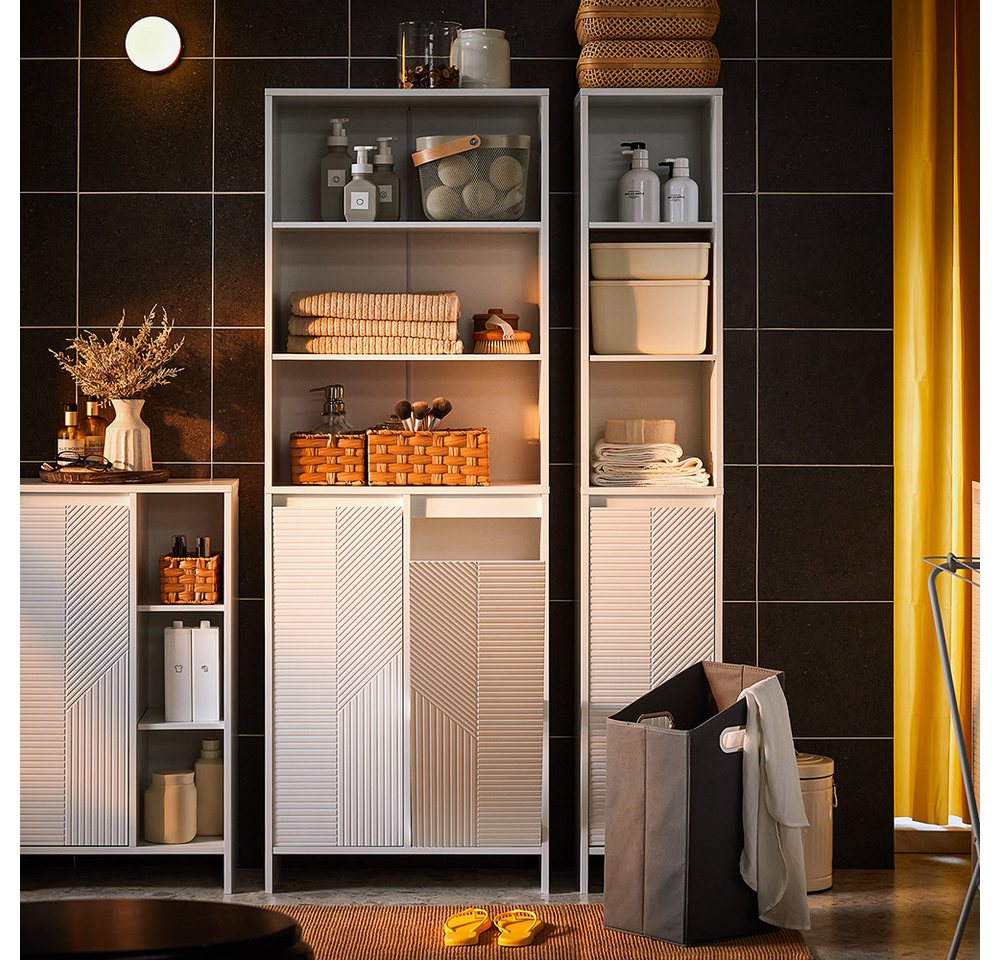 SoBuy Hochschrank BZR155, Badezimmer Schrank Badregal Badkommode, mit Wäschekorb Badschrank mit Wäschesack Wäscheschrank Badregal Badezimmerschrank – Bild 2 von 5