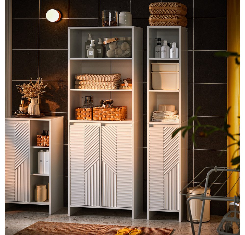 SoBuy Hochschrank BZR155, Badezimmer Schrank Badregal Badkommode, mit Wäschekorb Badschrank mit Wäschesack Wäscheschrank Badregal Badezimmerschrank – Bild 3 von 5